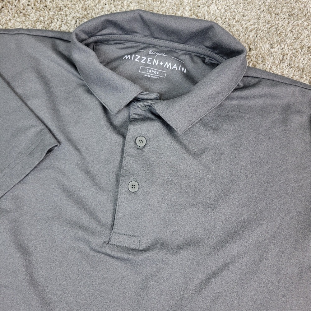 Mizzen + Main Mens Large Solid Gray Performance Stretch Polo Short Sleeve